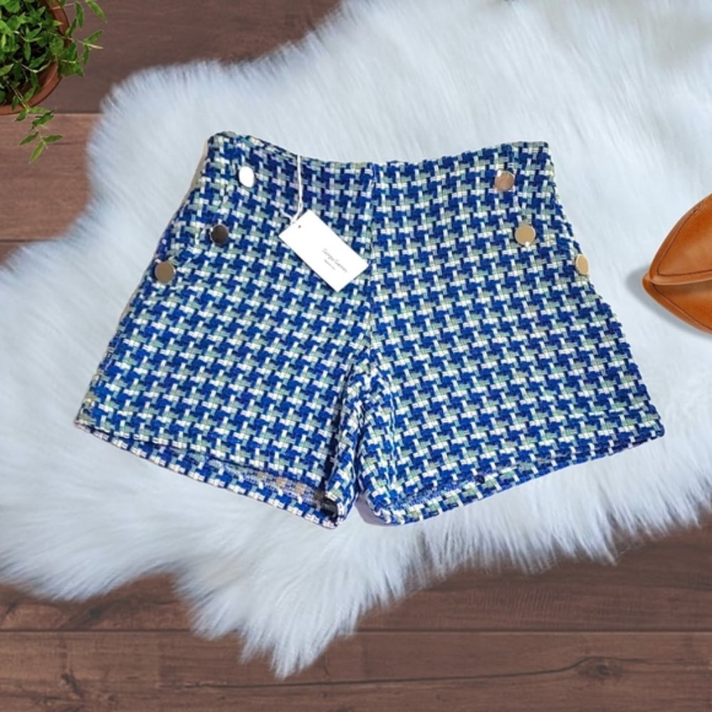 Designer- Giorgia Giannini Italian Made Tweed Plaid High Waisted Shorts- Rare - Picture 7 of 13